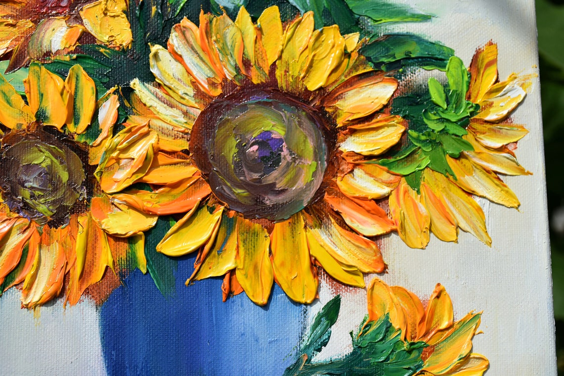 Sunflowers Oil Small Impasto Oil Painting Sunflowers Painting Impasto Painting Sunflower Wall Art Flower Painting Oil Art Textured Wall Art - Image 5