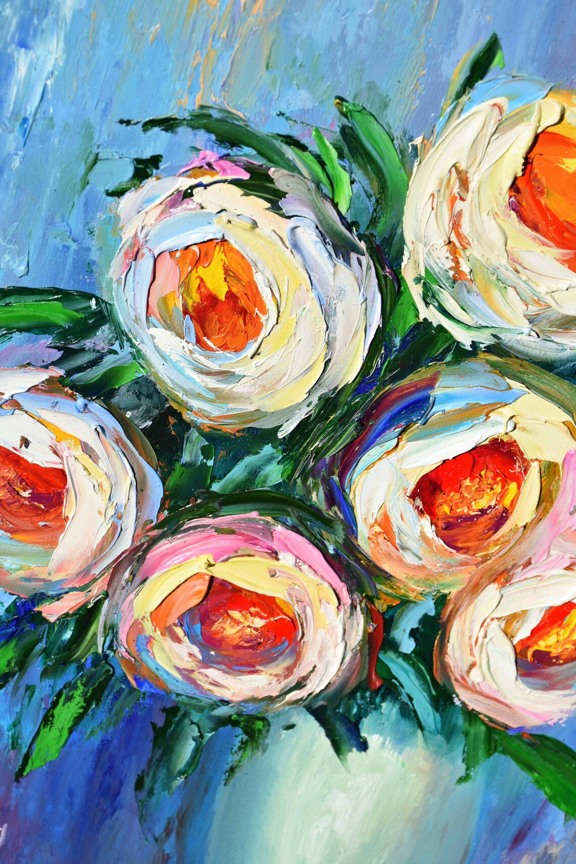 Pale Pink Roses In White Vase Soft Floral Oil Painting Poster - Image 5