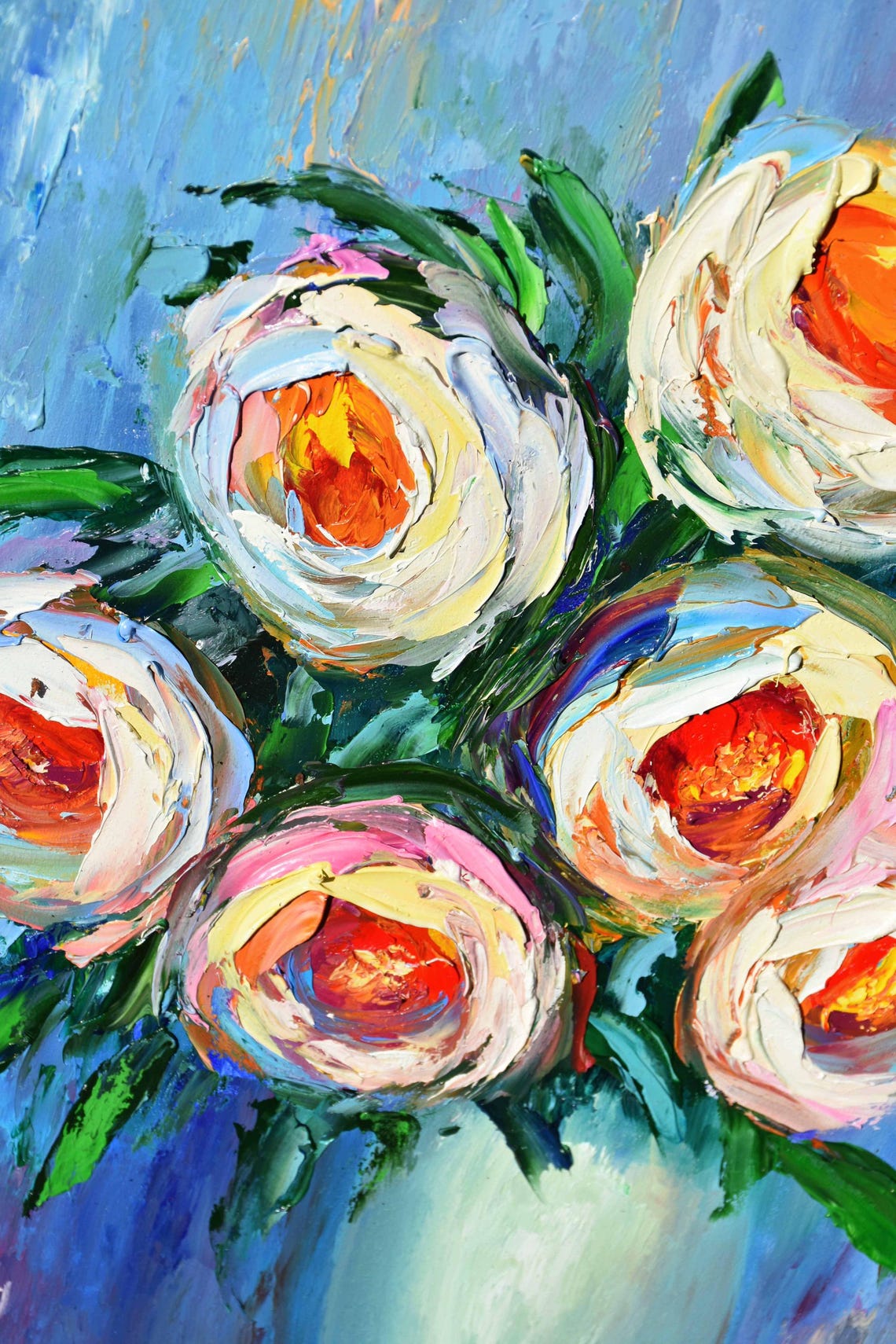 Roses Painting Still Life Painting Floral Pink Rose Art Palette Knife Art 3d Oil Painting Abstract Floral Art Pale Pink Roses Art Floral Oil - Image 5