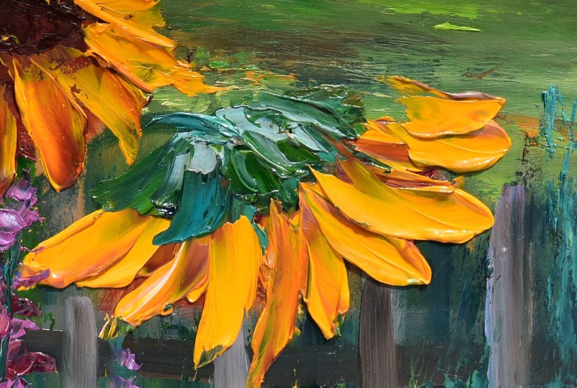 Sunflower Painting Landscape Painting 3d Oil Art Flower Painting Sunflower Wall Art Impasto Oil Painting Structural Sunflowers Palette Knife - Image 4