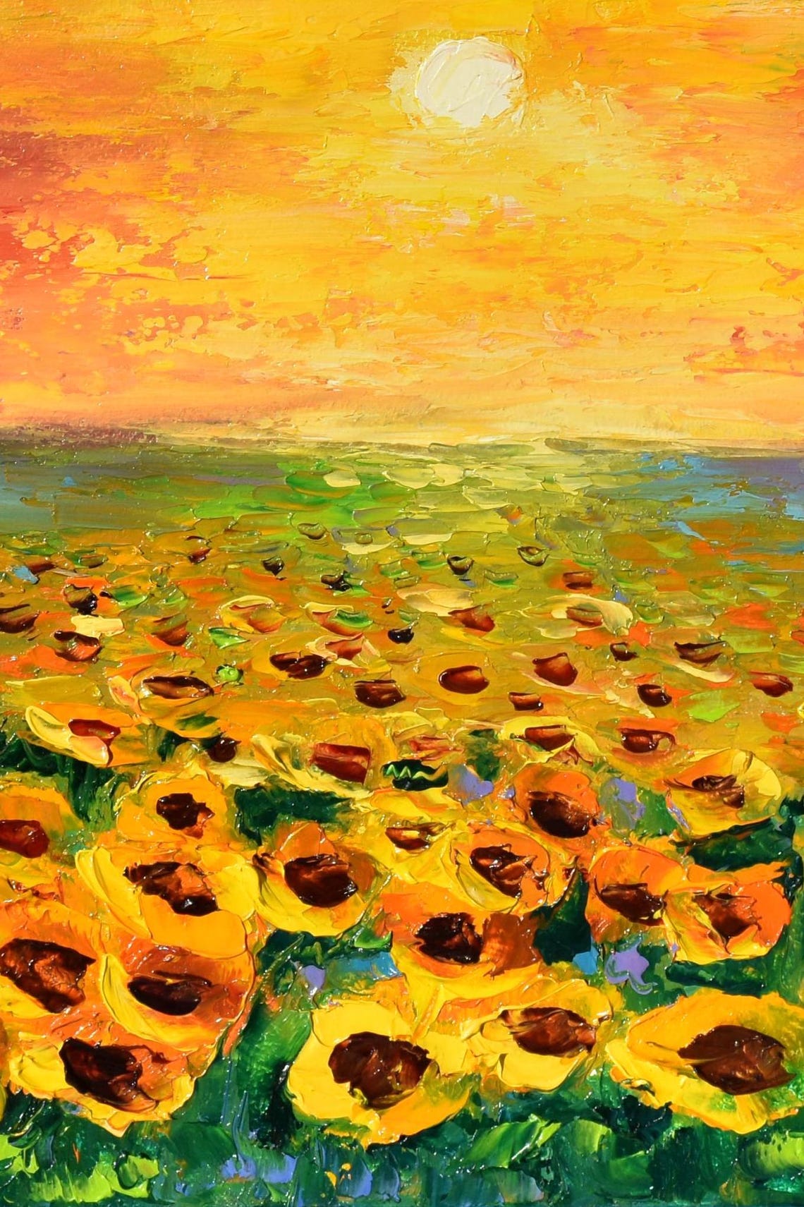 Sunflowers Painting Landscape Painting Colorful Sunset Art Sunflowers Landscape Impasto Oil Painting Sunflower Art Summer Painting Field Of - Image 5