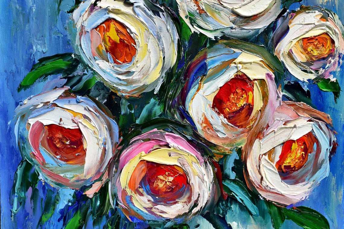 Roses Painting Still Life Painting Floral Pink Rose Art Palette Knife Art 3d Oil Painting Abstract Floral Art Pale Pink Roses Art Floral Oil - Image 3