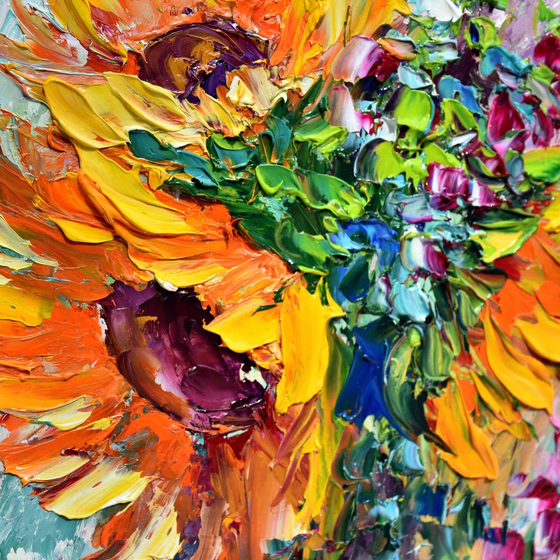 Landscape With Sunflowers Small Wall Art Sunflower Painting Summer Painting Sunflowers Wall Art Wildflowers Painting Painting Original Oil - Image 2