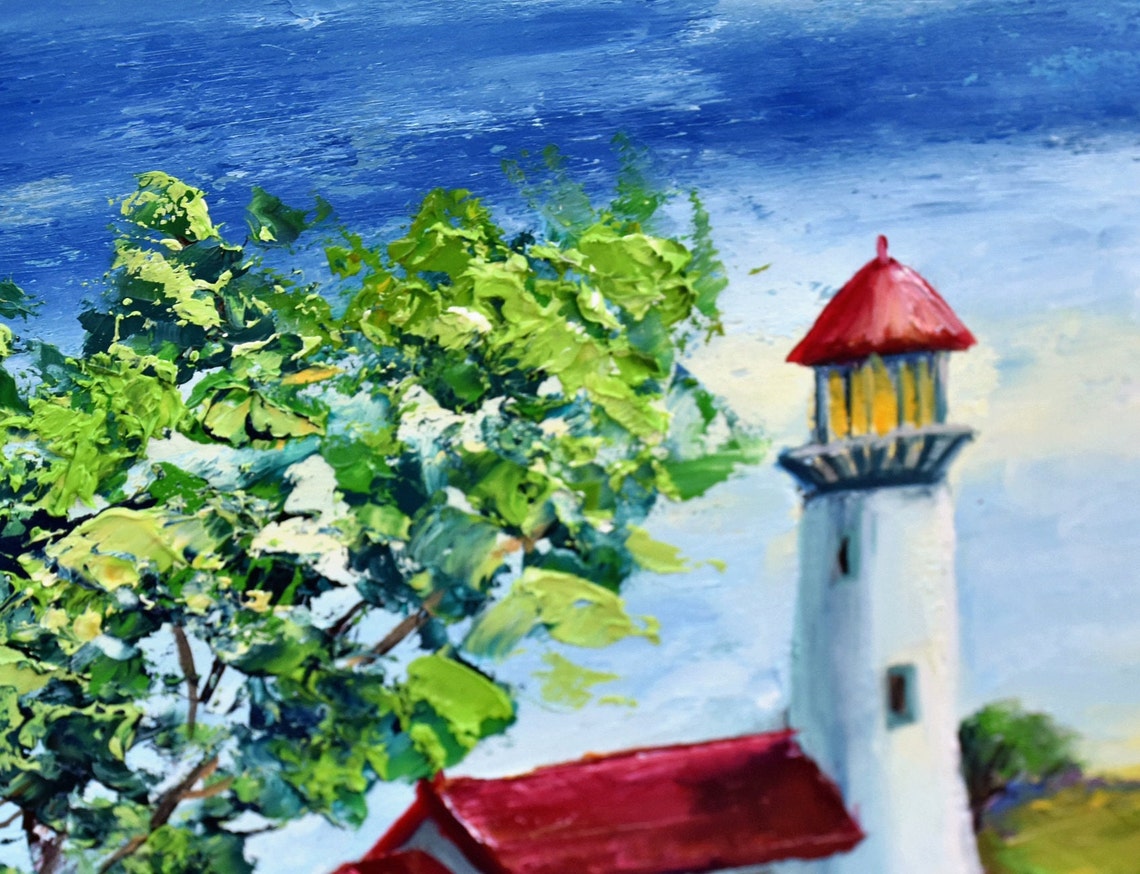 Seascape Painting Lighthouse Art Landscape Painting Beach Painting Tropical Landscape Mediterranean Art Colorful Sunset Oil Art Seascape Art - Image 5