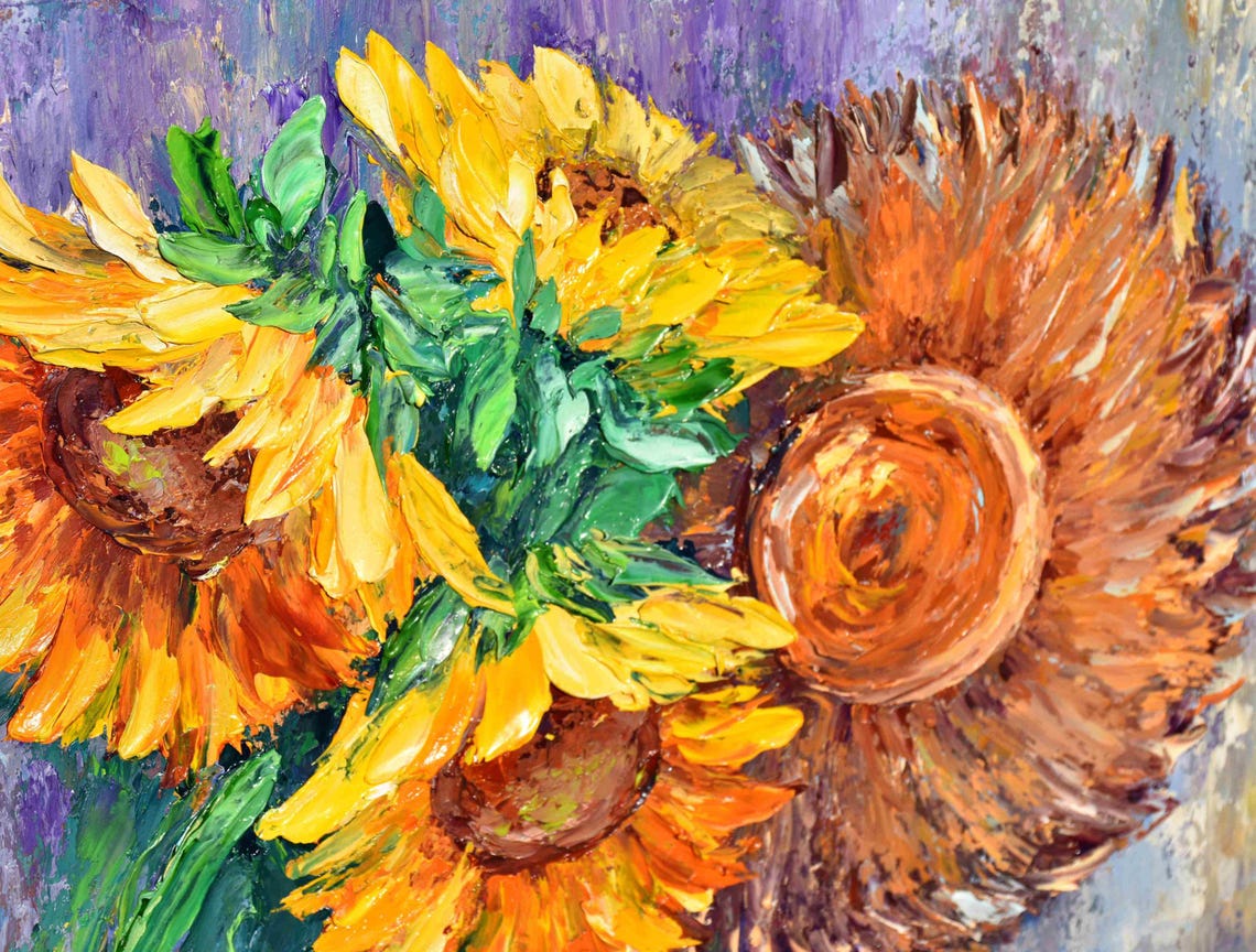 Sunflower Art Flowers Painting Straw Hat Art Sunflowers Painting Wildflowers Oil Art Flower Oil Painting Impasto Painting Meadow Wall Art - Image 4