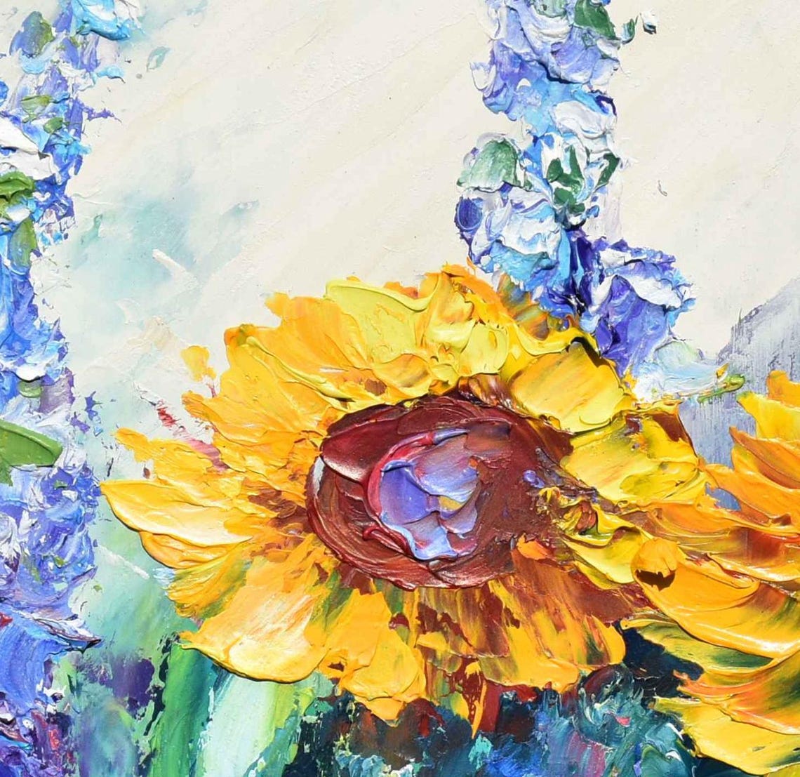 Sunflowers Painting Small Wall Art Floral Artwork Sunflower Art Wildflowers Painting Impasto Painting Yellow Flower Art Oil Art Colorful - Image 5