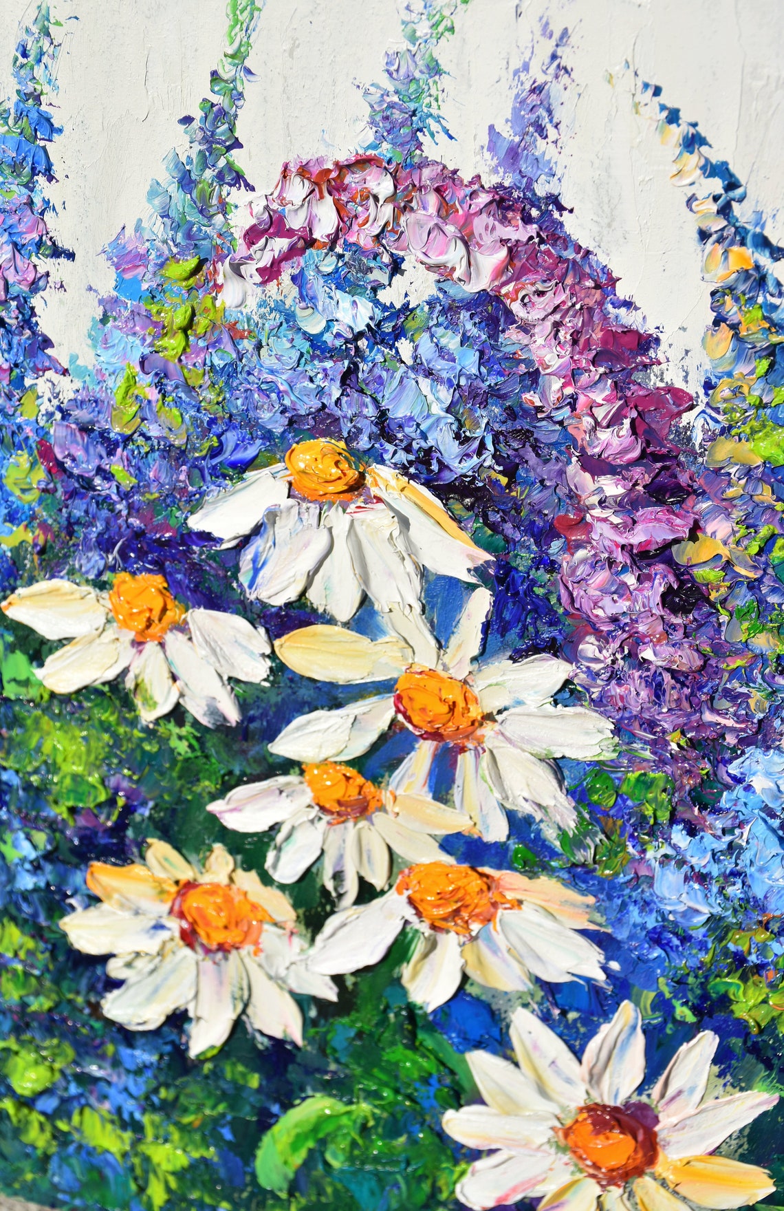Wildflowers Art White Flower Art Flower Meadow Art Textured Flower Floral Oil Painting Summer Landscape Daisy Wall Art Impasto Painting Mini