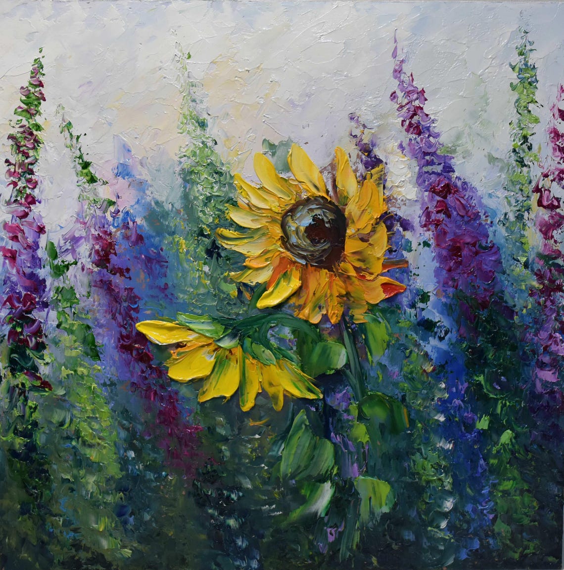 Sunflower Painting Sunflower Art Sunflower Room Decor Summer Landscape Art Yellow Flower Art Original Art Flower Oil Painting Textured Wall - Image 4