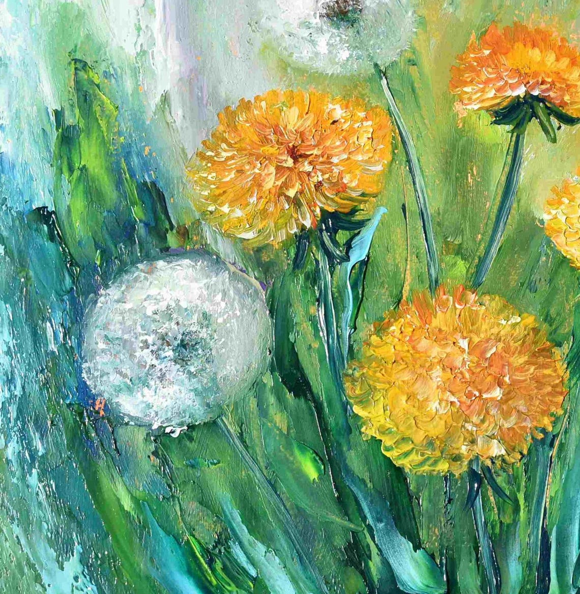 Dandelions Art Dandelions Painting Spring Flowers Art Meadow Wall Art Flower Oil Painting Painting In Oil Painting For Her Impasto Painting - Image 5