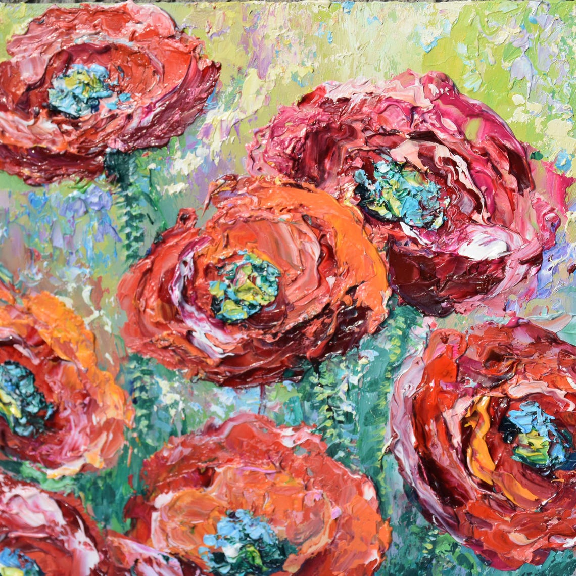 Poppy Painting Flower Artwork Oil Art Poppy Wall Art Flower Meadow Art Meadow Landscape Impasto Painting Original Artwork Wildflowers