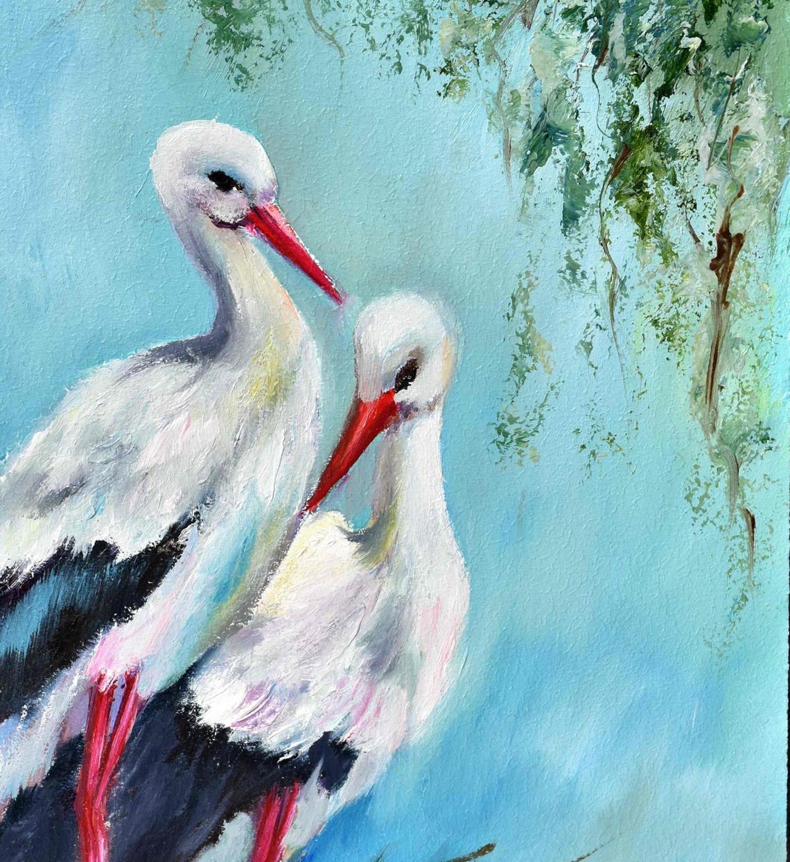 Storks Birds In The Nest Storks Birds Art Birds Painting Art Bird Painting Bird Art White Birds Art Birds Landscape Nursery Wall Art Color - Image 3