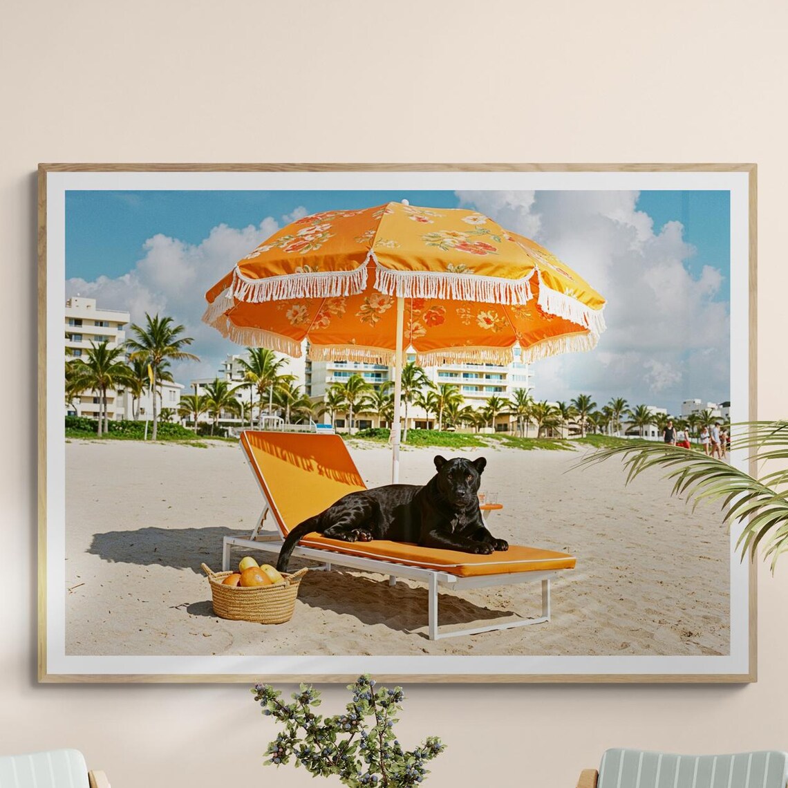 Panther On Beach Print, Black Miami Travel Poster