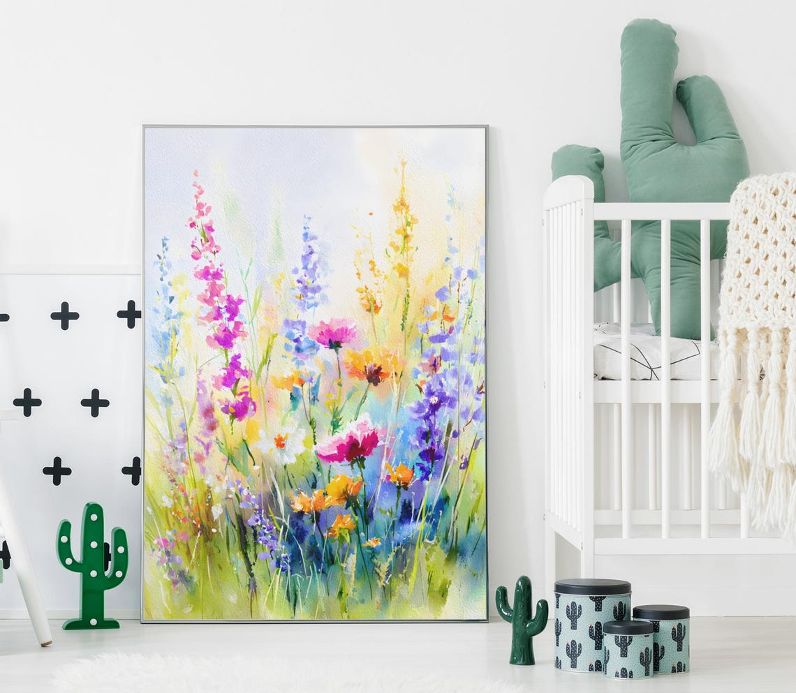 Soft Pastel Watercolor Meadow Wildflowers Abstract Field Poster