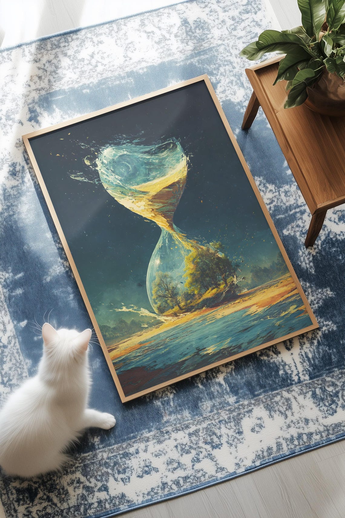 Surreal Space Hourglass Art Planets Over Cosmic Desert Scene Poster