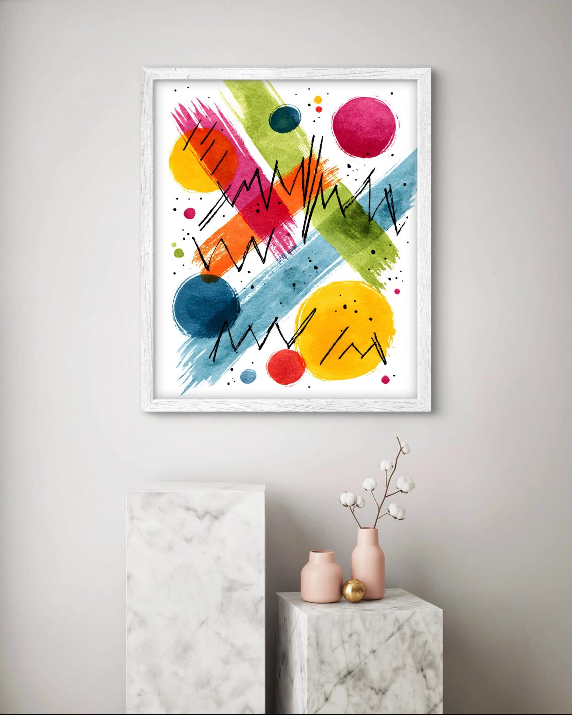 Coral Zigzag Abstract Art Print with Playful Modern Wall Decor