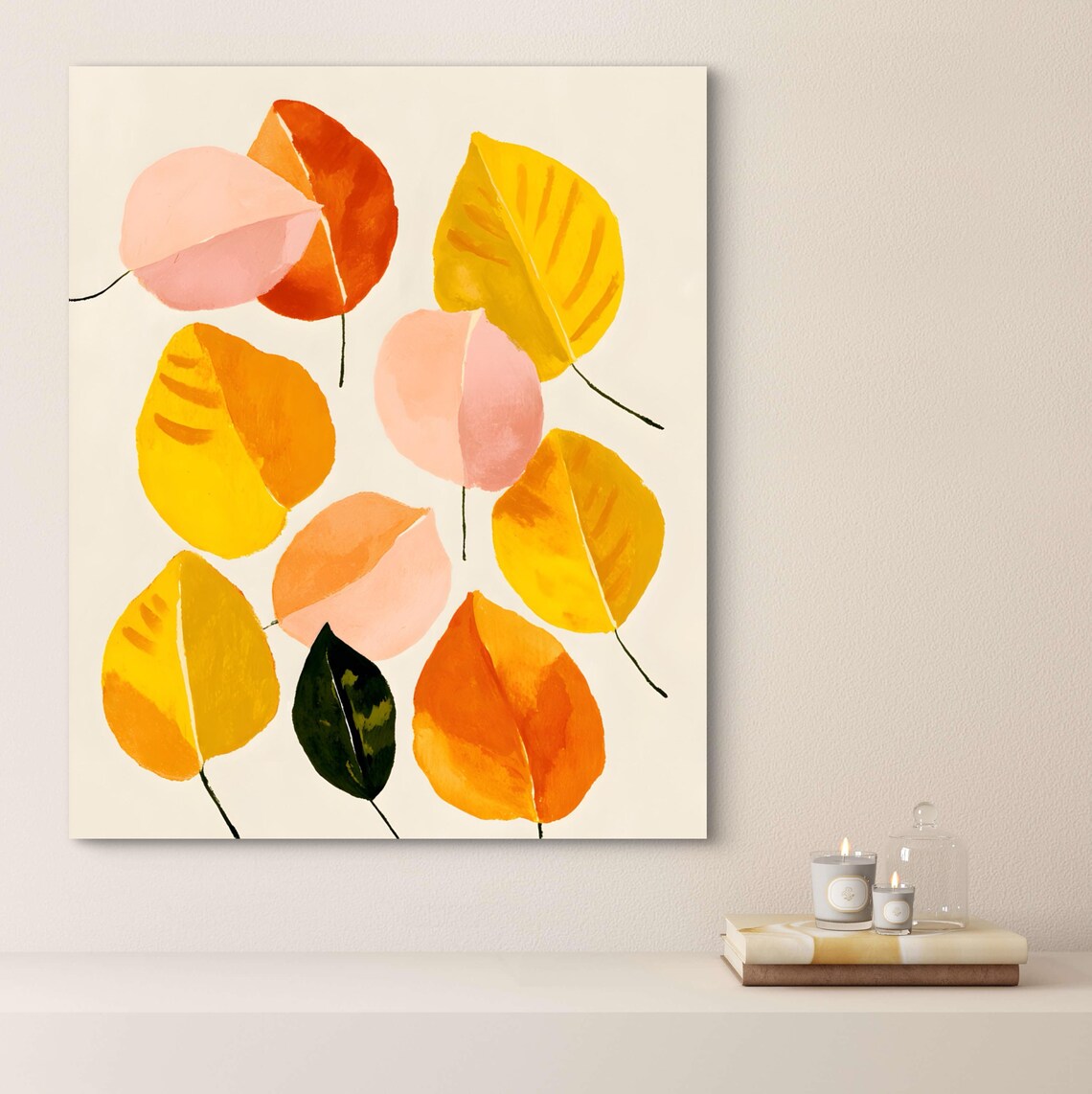 Pastel Autumn Leaves Watercolor Botanical Minimalist Fall Poster