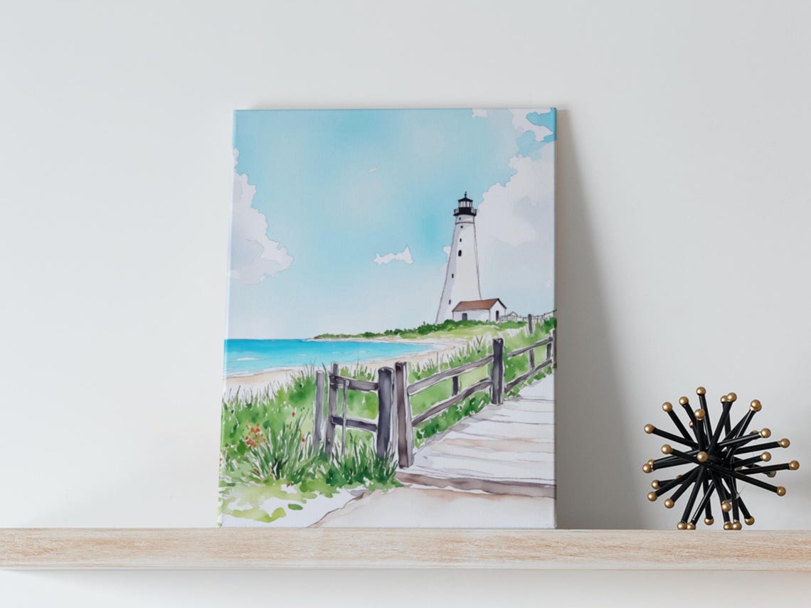 Cape Cod Lighthouse Watercolor Coastal New England Beach Poster