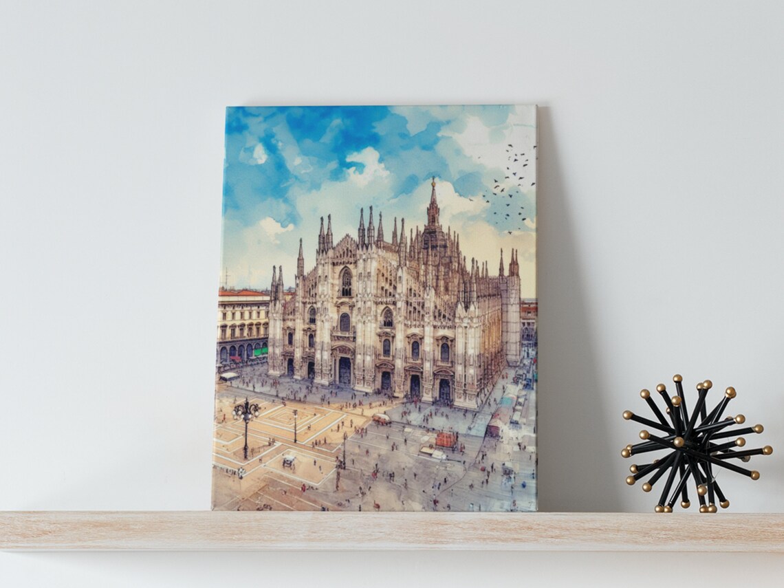 Milan Cathedral Italy Duomo Watercolor Piazza Cityscape Poster