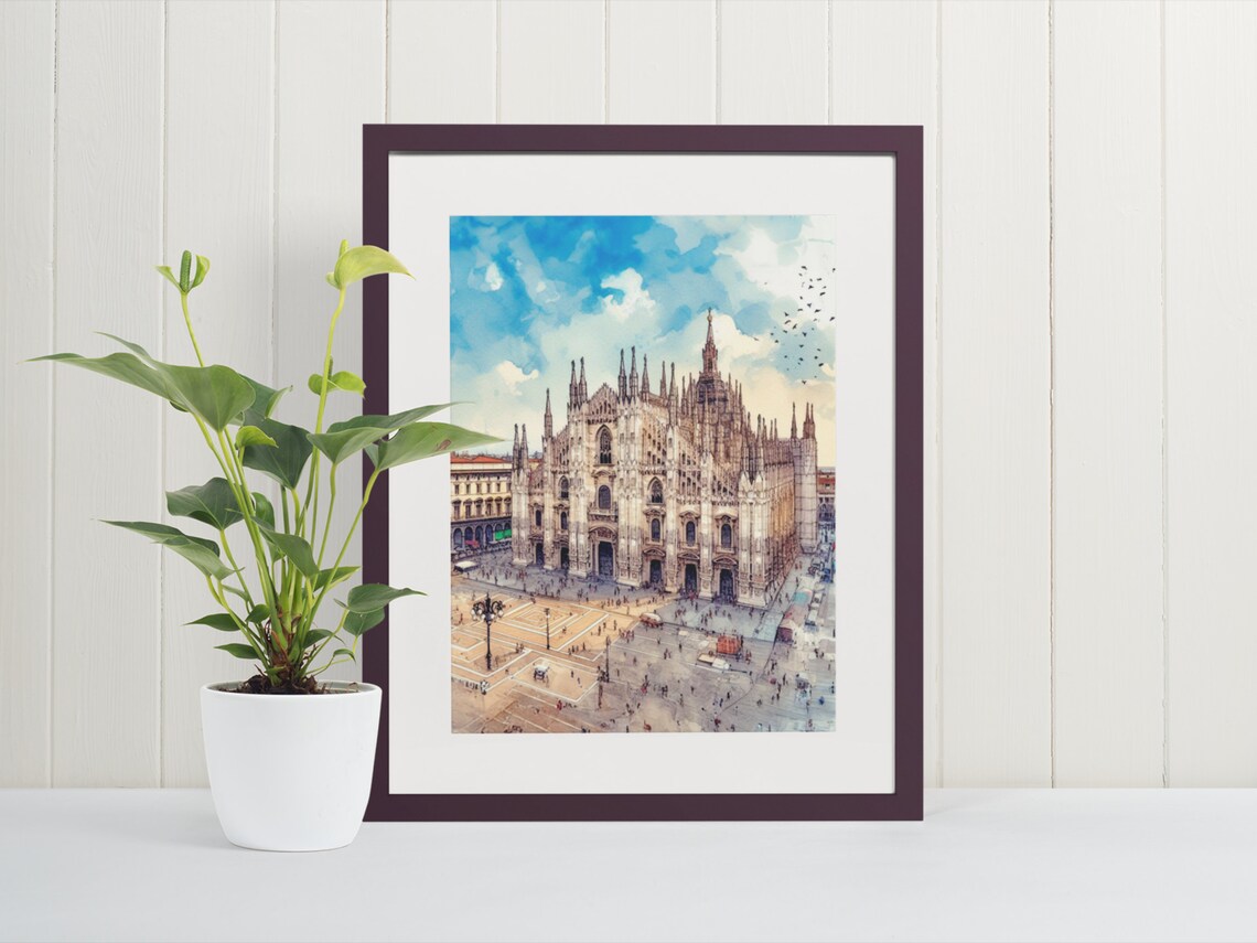 Milan Cathedral Watercolor Duomo Di Milano Italy Travel Poster
