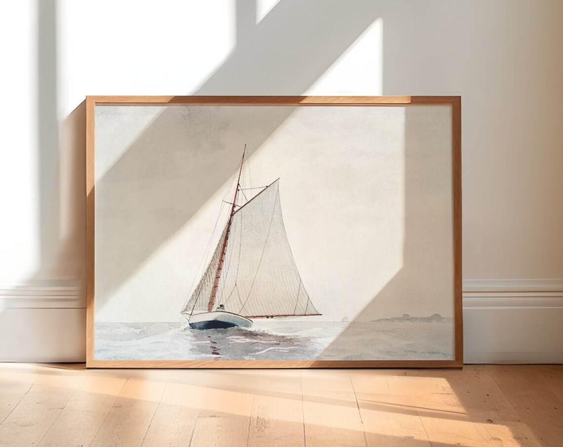 Vintage Sailboat, Modern Coastal Wall Art Print