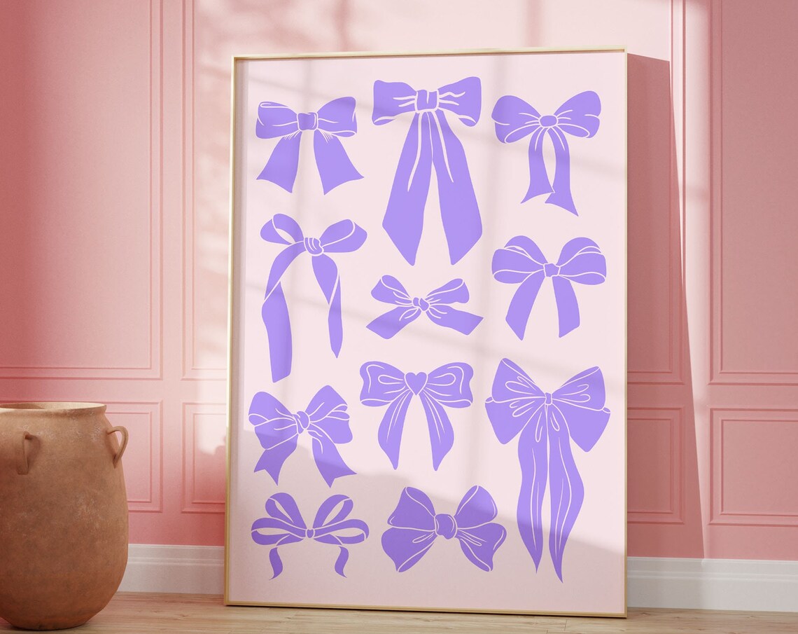 Purple Bow Collage Trendy Coquette Pink Aesthetic Decor Poster