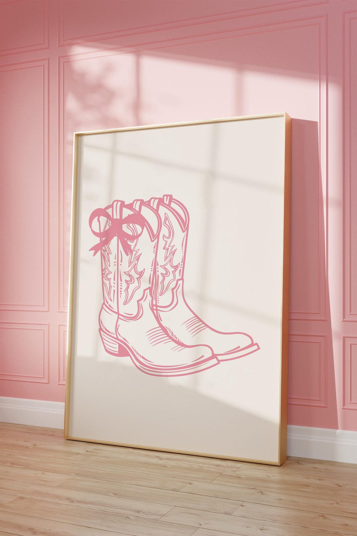 Pink Cowgirl Boots With Bow Detailed Line Art Girly Western Poster - Image 4