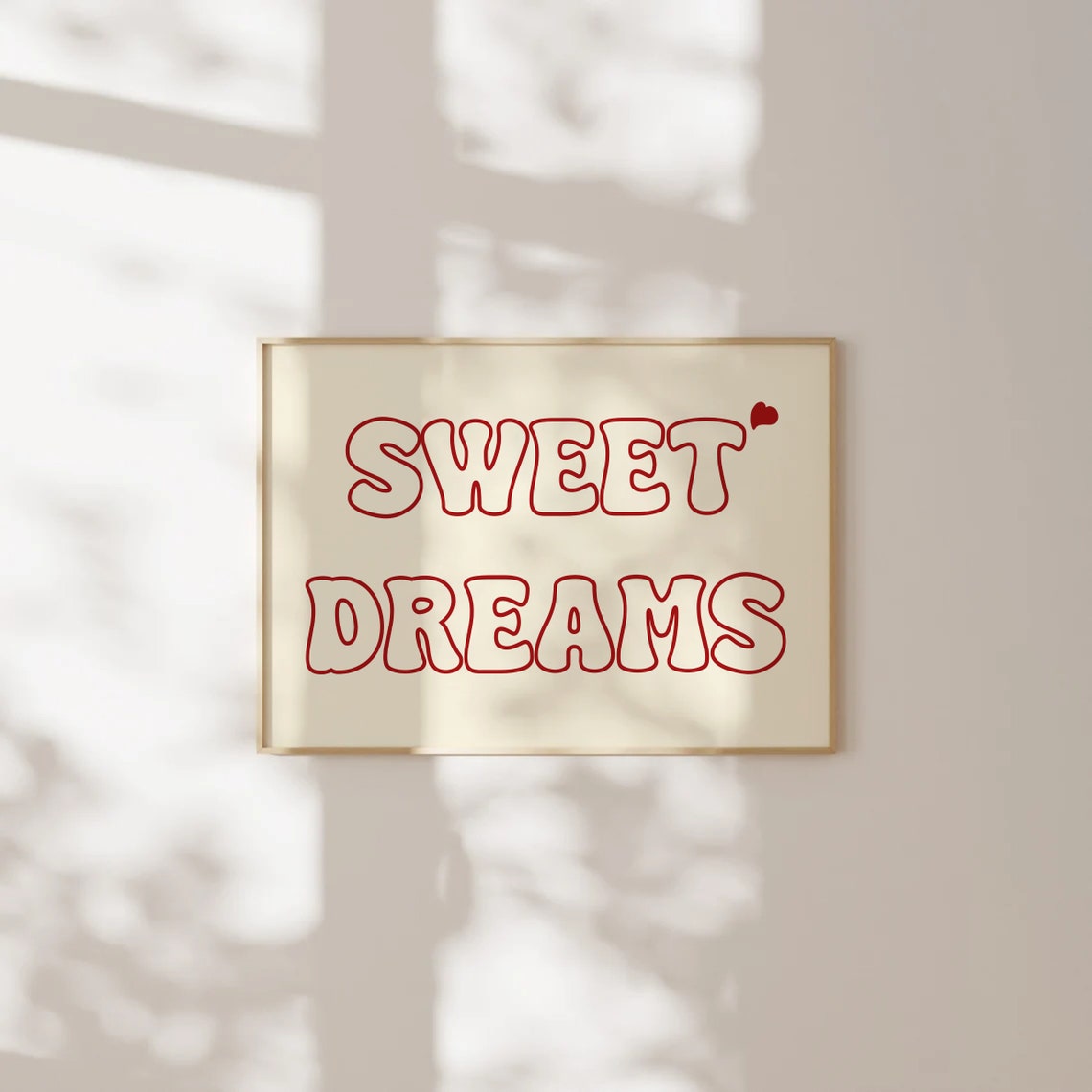 Sweet Dreams Red Outline Bubble Letter Retro Bedroom Wall Poster