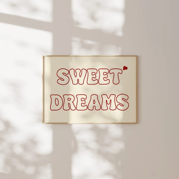 Sweet Dreams Print Above Bed Horizontal Poster Dorm Room Prints Teen Girl Bedroom Prints Aesthetic Prints Cute Retro Wall Art Poster