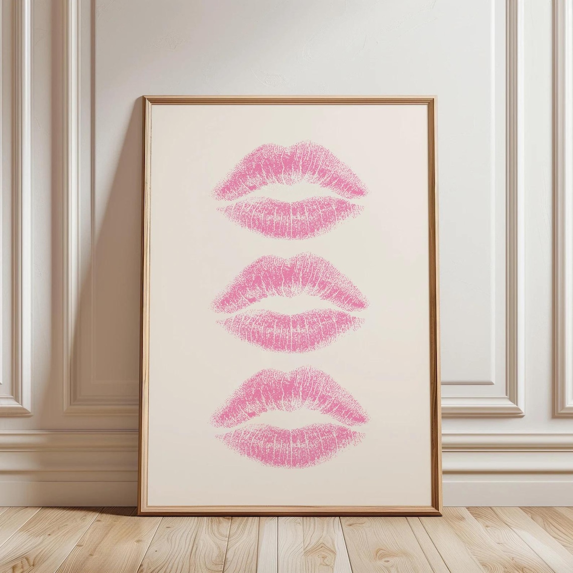 Retro Pink Lipstick Kisses Trendy Preppy Love Bedroom Poster