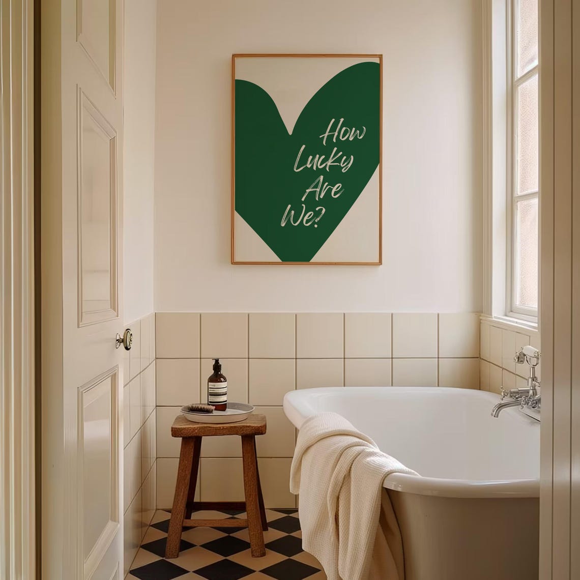 How Lucky Are We Green Heart Script White Positive Quote Poster - Image 3