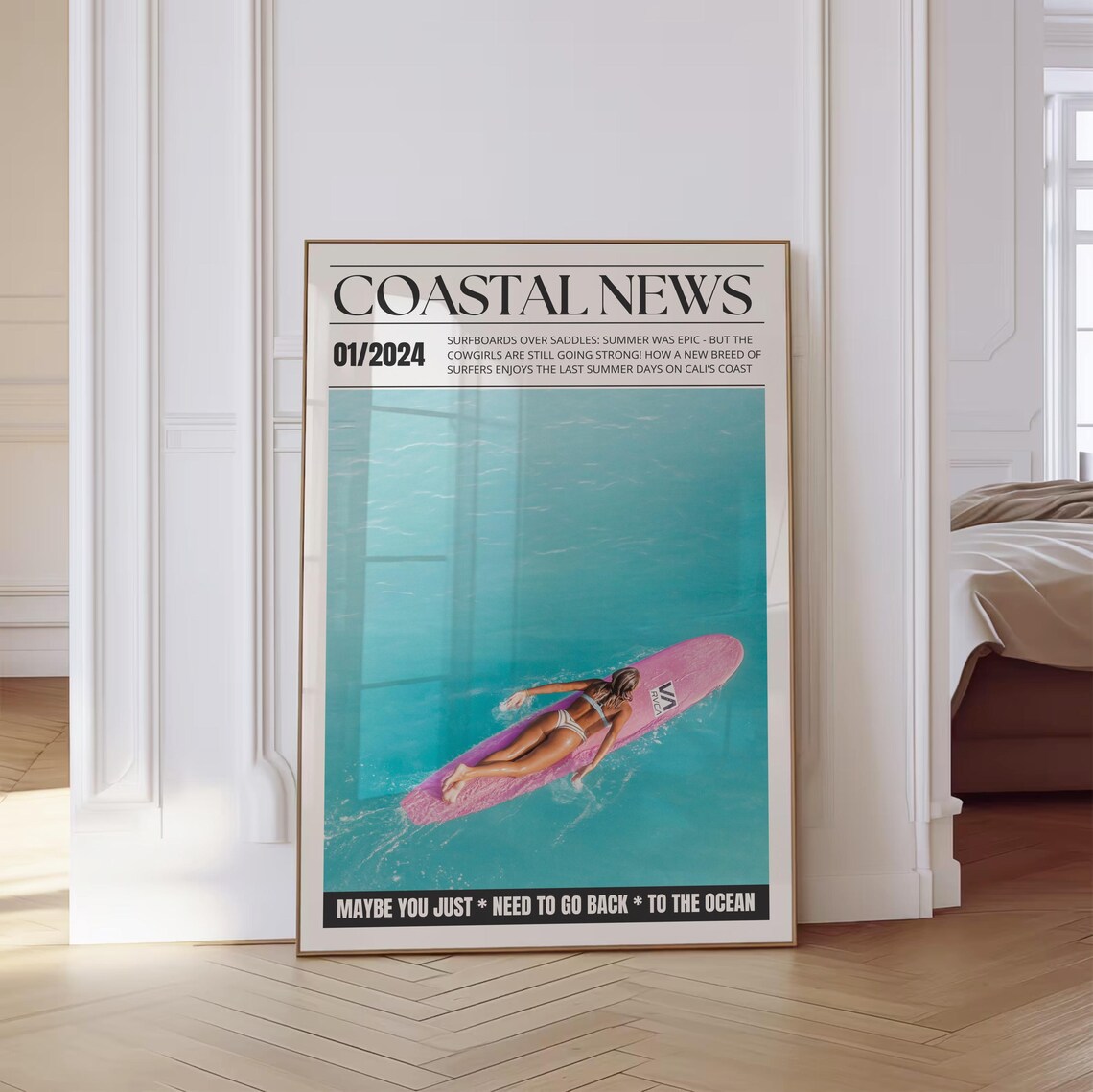 Coastal News January 2024 Pink Surfboard Aerial Photo Poster - Image 4