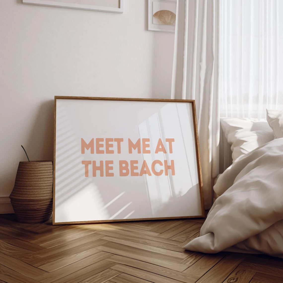 Meet Me at the Beach Bold Orange Typography Coastal Wall Art - Image 2