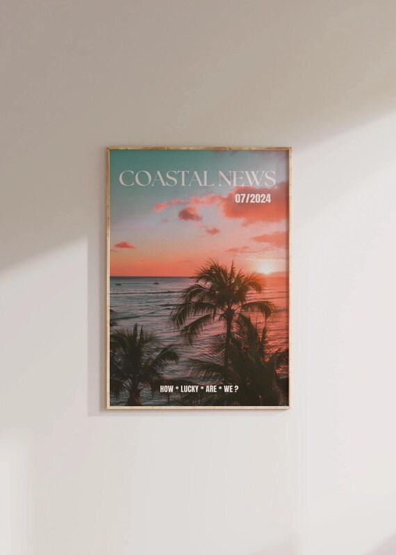 Coastal News Sunset Palm Trees July 2024 Magazine Cover Poster