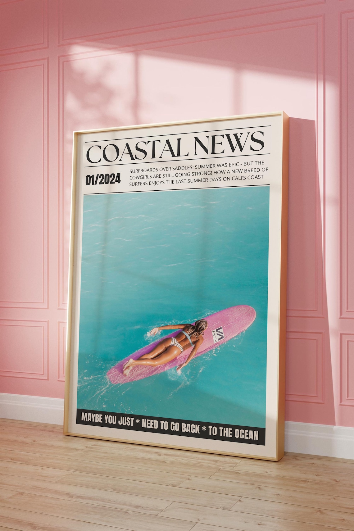 Coastal News January 2024 Pink Surfboard Aerial Photo Poster - Image 2