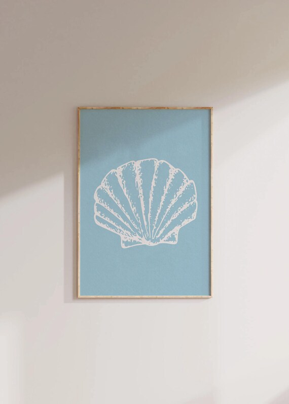 White Scallop Shell On Soft Sky Blue Coastal Beach Decor Poster