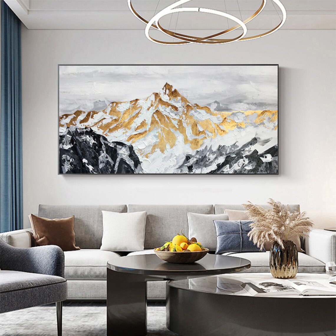 Custom Abstract Gold Snow Mountain Landscape Art Print - Image 3