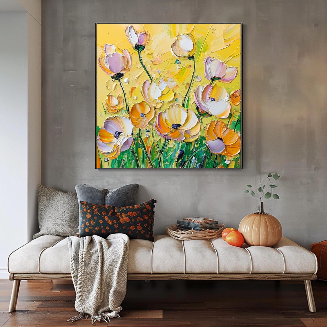 White And Yellow Poppies On Golden Textured Spring Floral Poster - Image 3