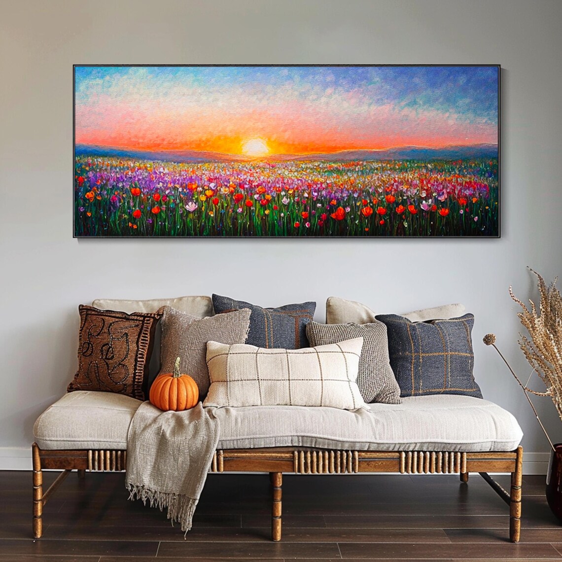 Golden Wildflower Field At Sunset Colorful Meadow Horizon Poster - Image 2