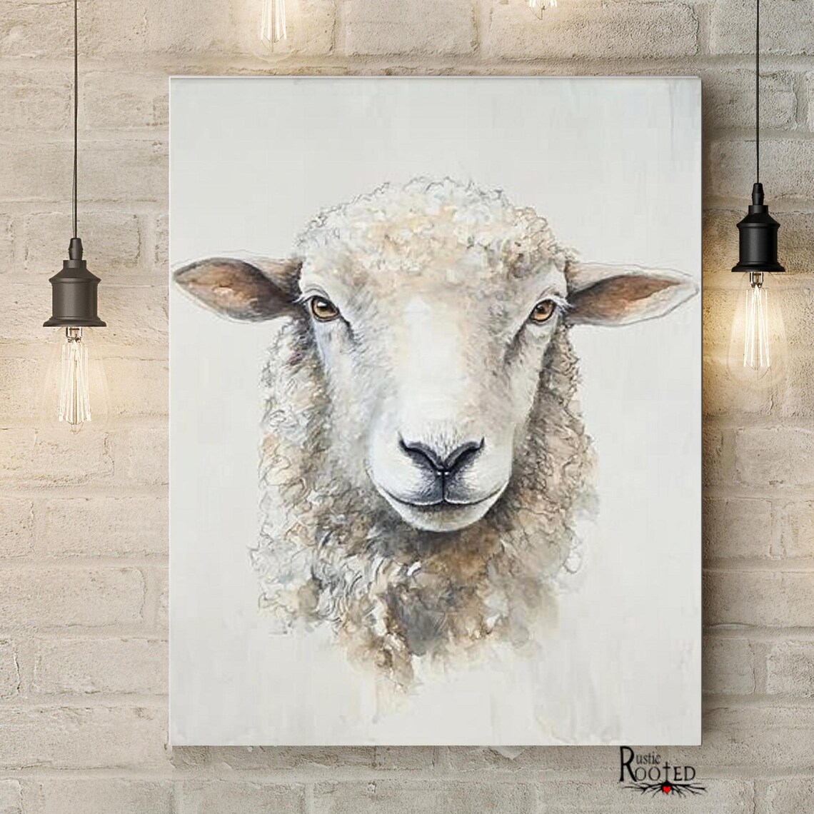 Watercolor Sheep Face Portrait Barnyard Animal Farm Art Poster - Image 2