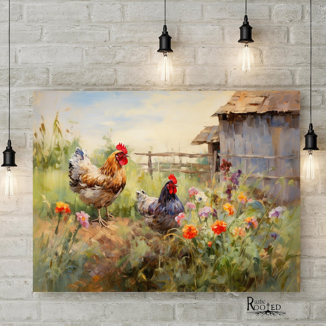 Chicken and Flowers, Modern Farmhouse Art Print - Image 4