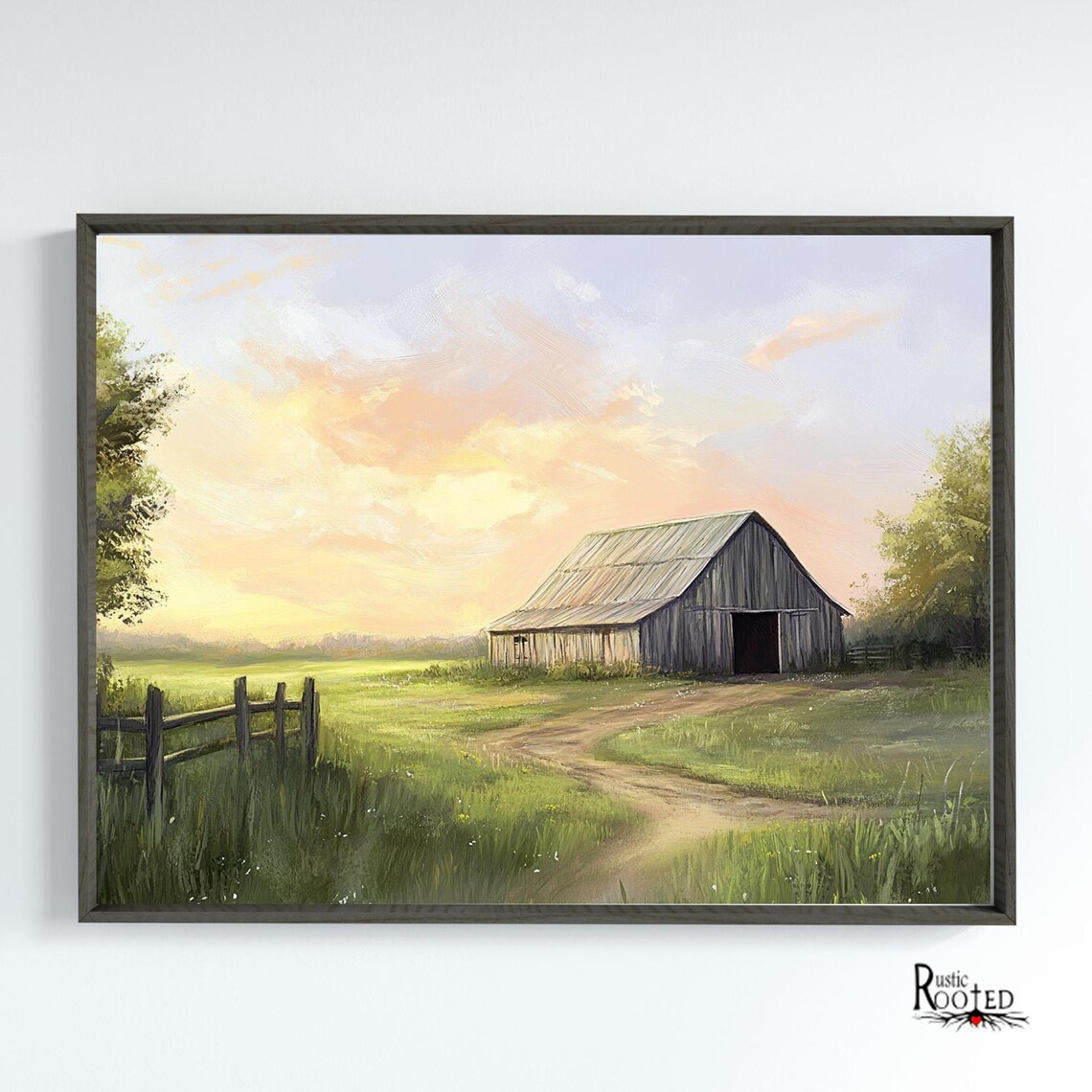 Weathered Old Barn at Sunrise Countryside Farm Landscape Poster - Image 3