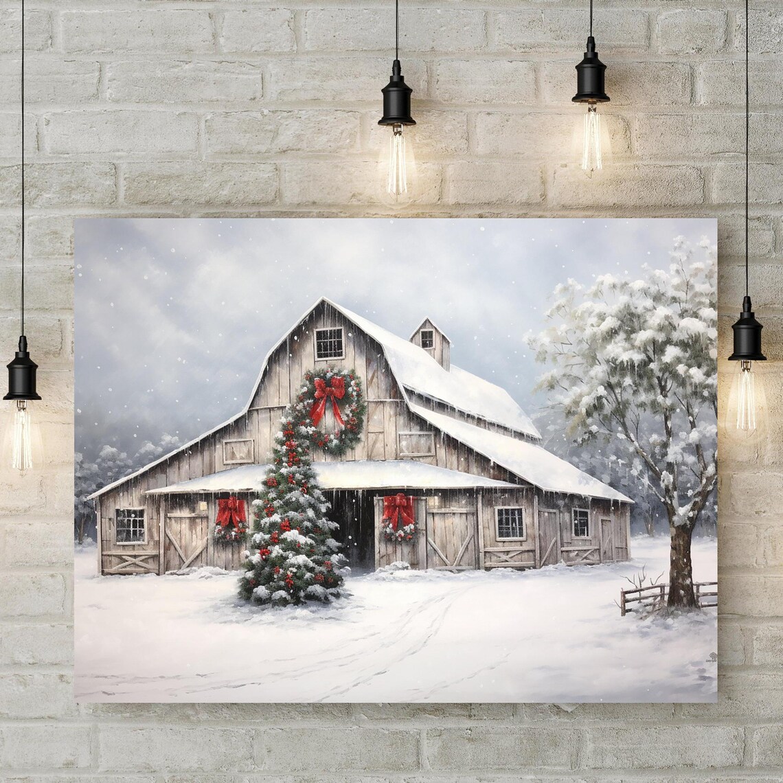 Weathered Barn Christmas, Modern Farmhouse Art Print