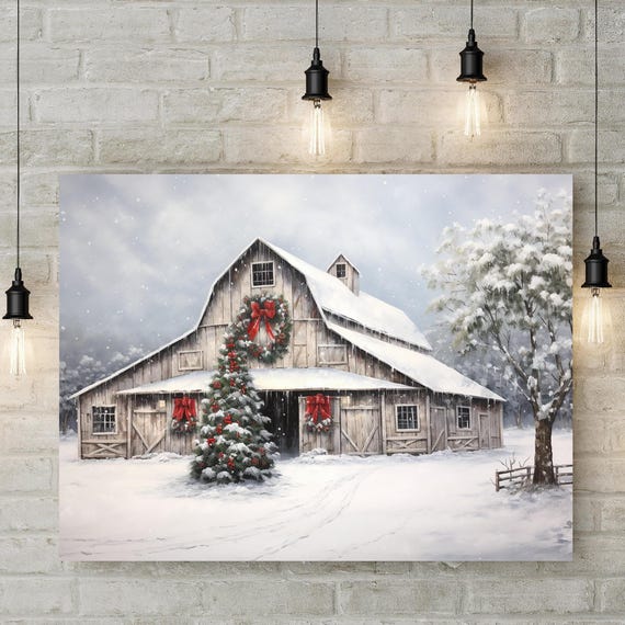 Weathered Barn Christmas, Modern Farmhouse Art Print