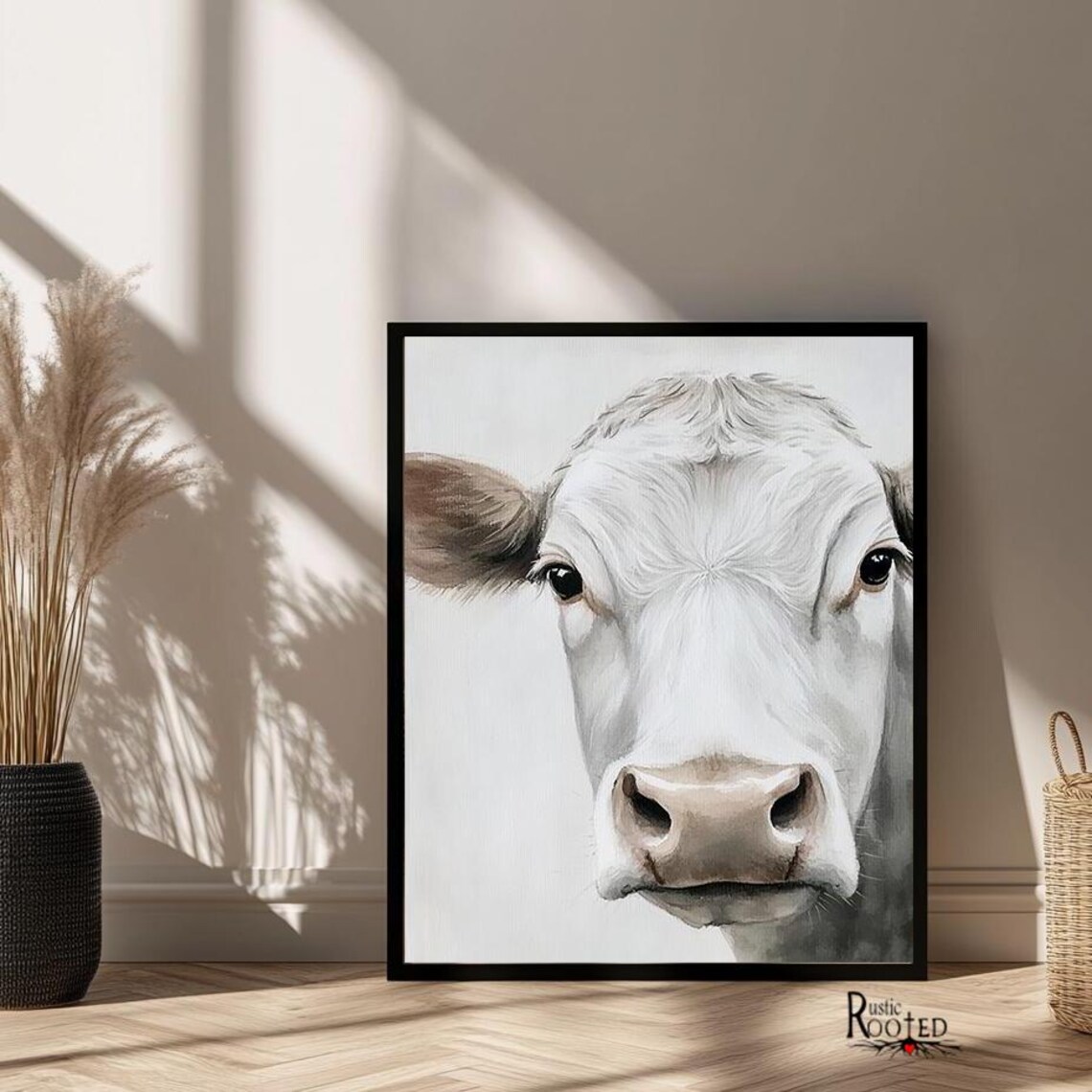 Close-Up White Cow Face Portrait Neutral Farmhouse Animal Poster - Image 4
