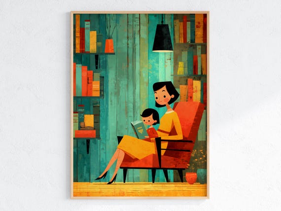 Mother Daughter Reading, Mid-Century Nursery Decor