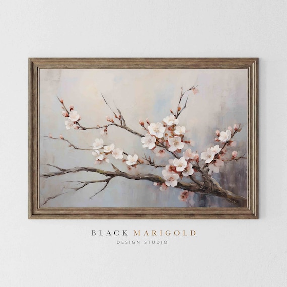 Delicate Cherry Blossom Vintage Oil Painting Wall Art