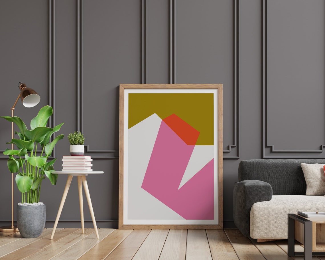 Pink and Bronze Geometric Architectural Shapes Modern Art Poster - Image 2