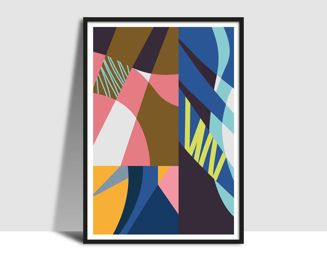 Pink Yellow Blue And Bronze Geometric Shapes Abstract Art Poster
