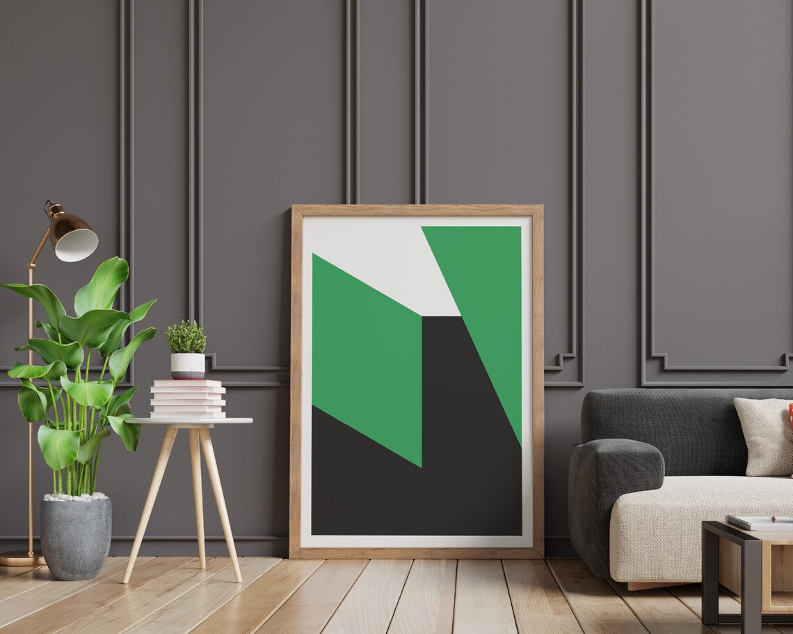 Green and Grey Geometric Industrial Cityscape Modern Art Poster - Image 2