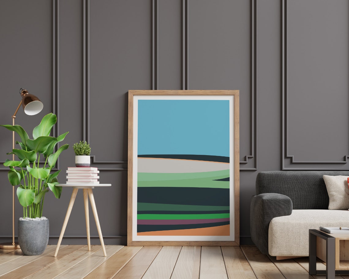 Blue Sky Green Fields Abstract Minimal Horizon Landscape Poster - Image 2